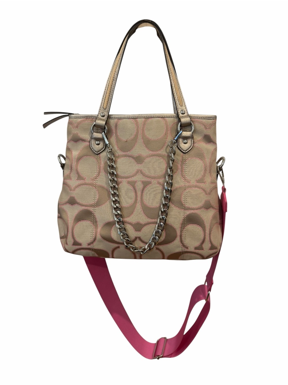 Coach Pink Metallic Outline Signature Mia Tote Daisy + Strap & Chains - Picture 10 of 10